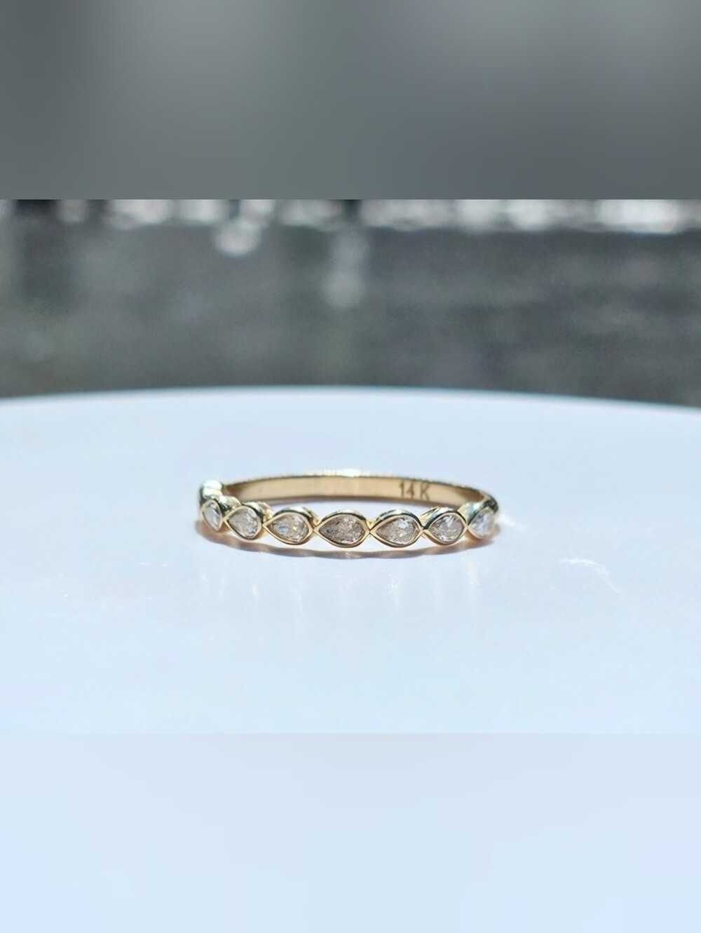 Yellow Gold (14K) Pear Cut Natural Diamond Wedding Band - Picture 3 of 13